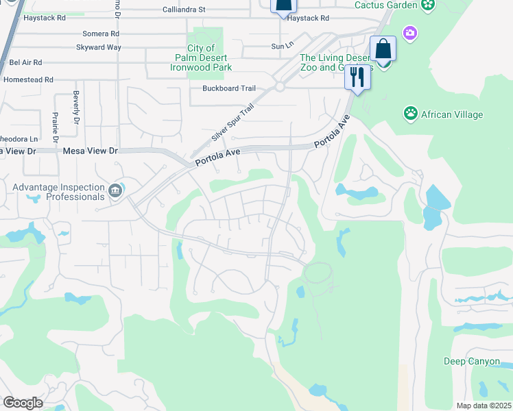 map of restaurants, bars, coffee shops, grocery stores, and more near 73495 Encelia Place in Palm Desert