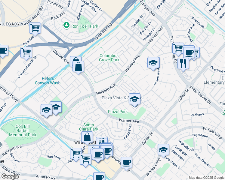 map of restaurants, bars, coffee shops, grocery stores, and more near 31 Festivo in Irvine