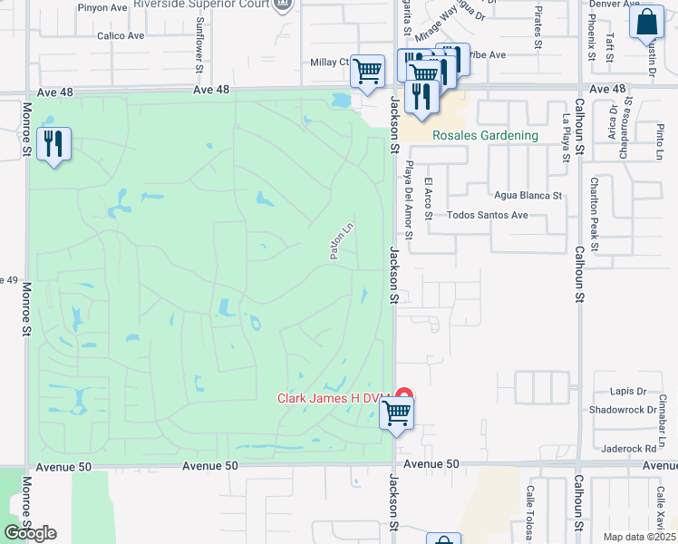 map of restaurants, bars, coffee shops, grocery stores, and more near 82841 Odlum Drive in Indio