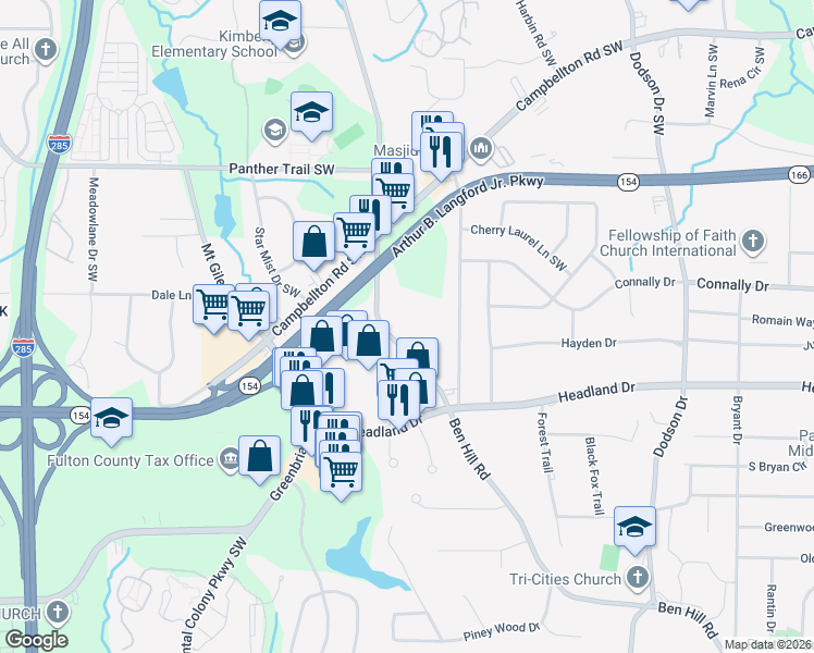 map of restaurants, bars, coffee shops, grocery stores, and more near 2288 Ben Hill Road in Atlanta