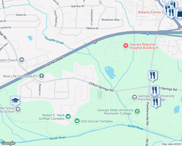map of restaurants, bars, coffee shops, grocery stores, and more near 3256 Kings Bay Circle in Decatur
