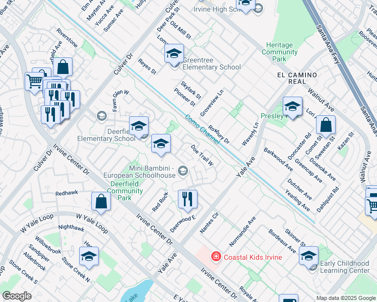 map of restaurants, bars, coffee shops, grocery stores, and more near 2 Fiddleneck in Irvine