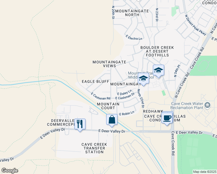 map of restaurants, bars, coffee shops, grocery stores, and more near 22718 North 19th Way in Phoenix