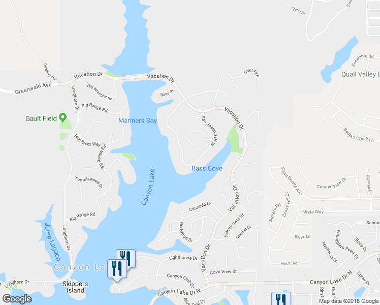 map of restaurants, bars, coffee shops, grocery stores, and more near 22516 Inspiration Point in Canyon Lake