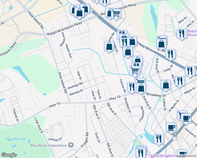 map of restaurants, bars, coffee shops, grocery stores, and more near 540 Ramsey Drive in Myrtle Beach
