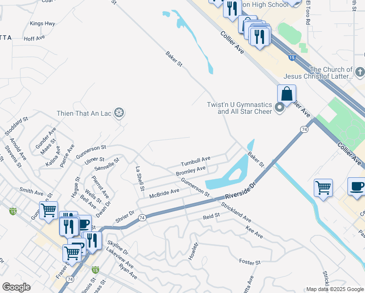 map of restaurants, bars, coffee shops, grocery stores, and more near 29301 Pinnell Street in Lake Elsinore