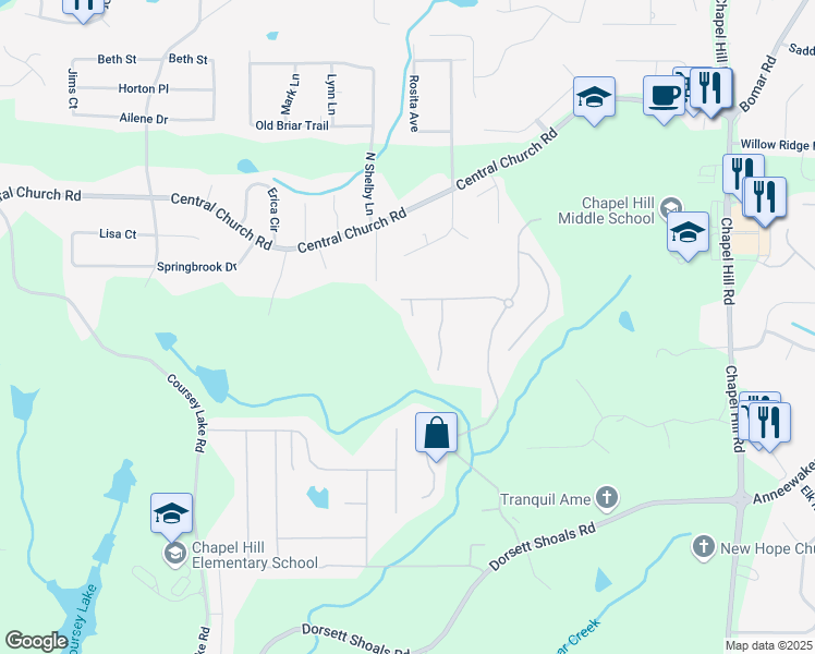 map of restaurants, bars, coffee shops, grocery stores, and more near 4486 Manor View Court in Douglasville
