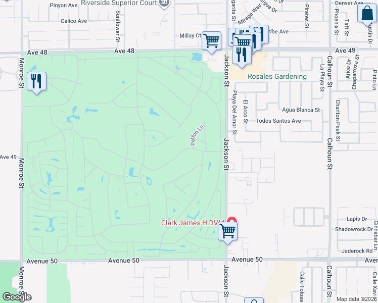 map of restaurants, bars, coffee shops, grocery stores, and more near 82793 Odlum Drive in Indio