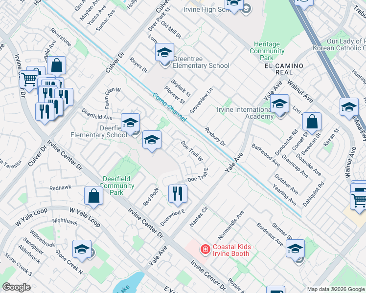 map of restaurants, bars, coffee shops, grocery stores, and more near 2 Fiddleneck in Irvine