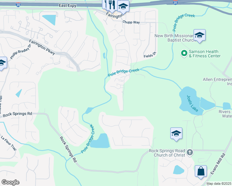 map of restaurants, bars, coffee shops, grocery stores, and more near 5846 Par Four Court in Stonecrest