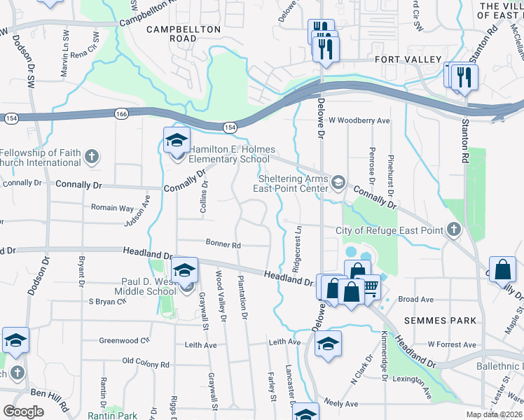 map of restaurants, bars, coffee shops, grocery stores, and more near 2278 Farley Court in East Point