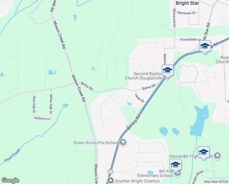 map of restaurants, bars, coffee shops, grocery stores, and more near 4123 Green Field Drive in Douglasville