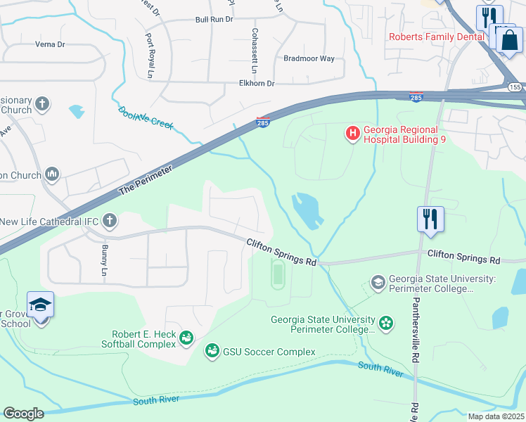 map of restaurants, bars, coffee shops, grocery stores, and more near 3256 Kings Bay Circle in Decatur