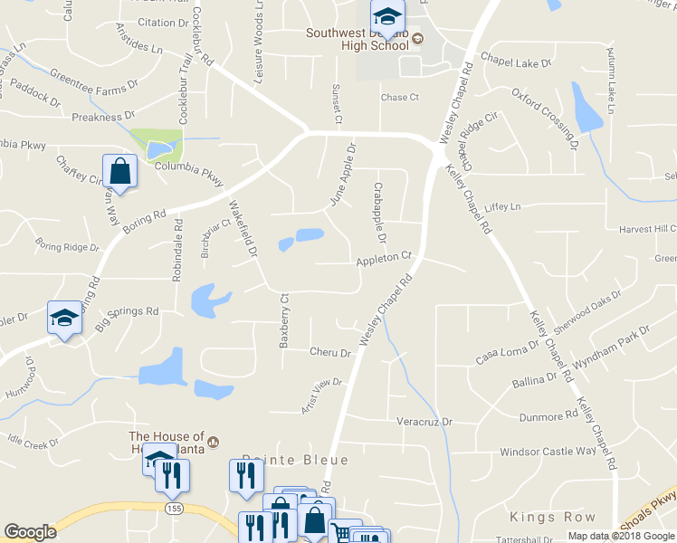 map of restaurants, bars, coffee shops, grocery stores, and more near 3941 Appleton Court in Decatur