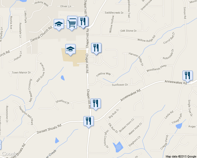 map of restaurants, bars, coffee shops, grocery stores, and more near 4357 Treeline Way in Douglasville