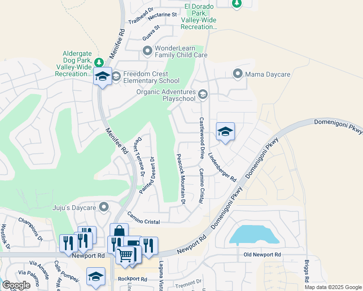 map of restaurants, bars, coffee shops, grocery stores, and more near 29528 Peacock Mountain Drive in Menifee
