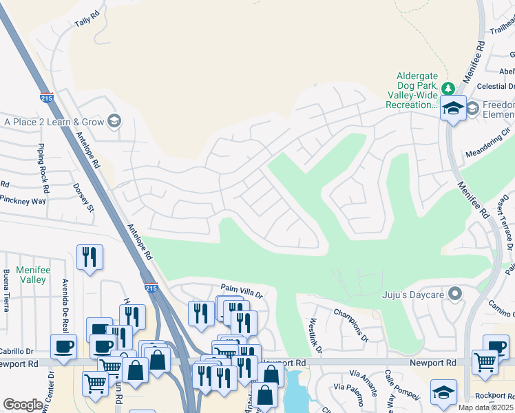 map of restaurants, bars, coffee shops, grocery stores, and more near 28179 Meadowsweet Drive in Menifee