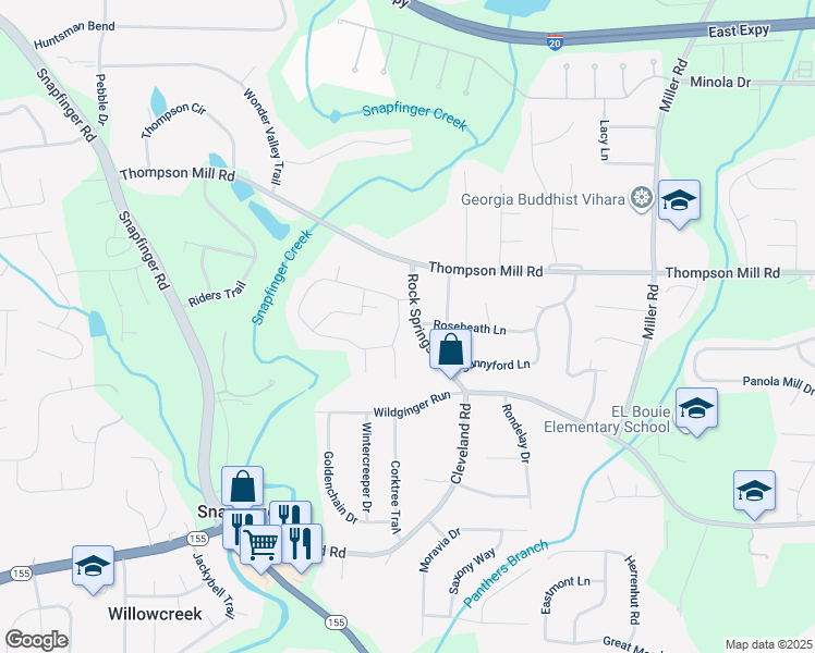 map of restaurants, bars, coffee shops, grocery stores, and more near 4482 Lionshead Circle in Stonecrest