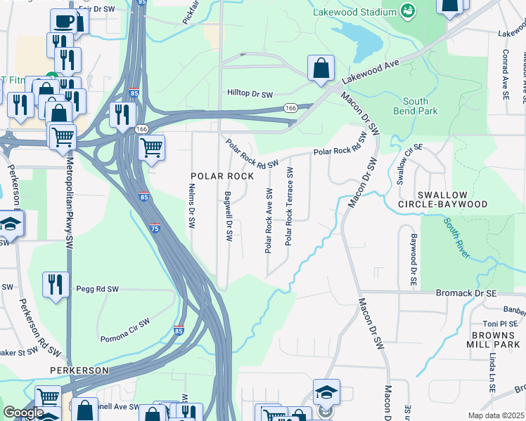 map of restaurants, bars, coffee shops, grocery stores, and more near 2253 Polar Rock Avenue Southwest in Atlanta