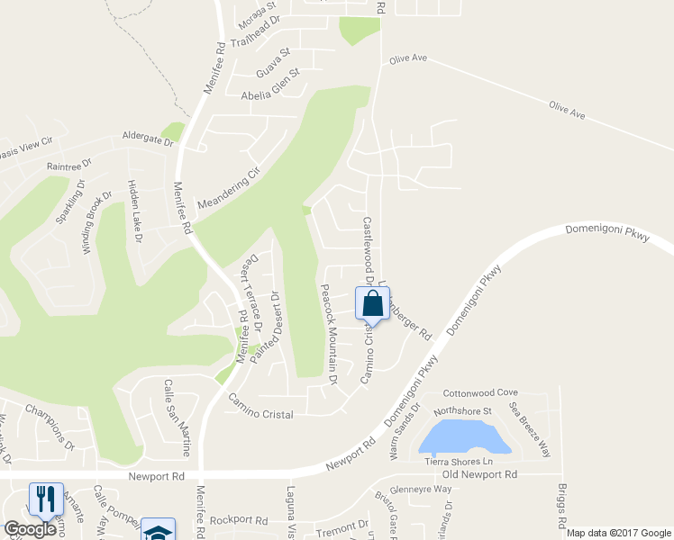 map of restaurants, bars, coffee shops, grocery stores, and more near 29523 Yarmouth Court in Menifee