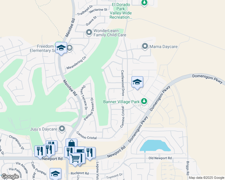 map of restaurants, bars, coffee shops, grocery stores, and more near 29523 Yarmouth Court in Menifee