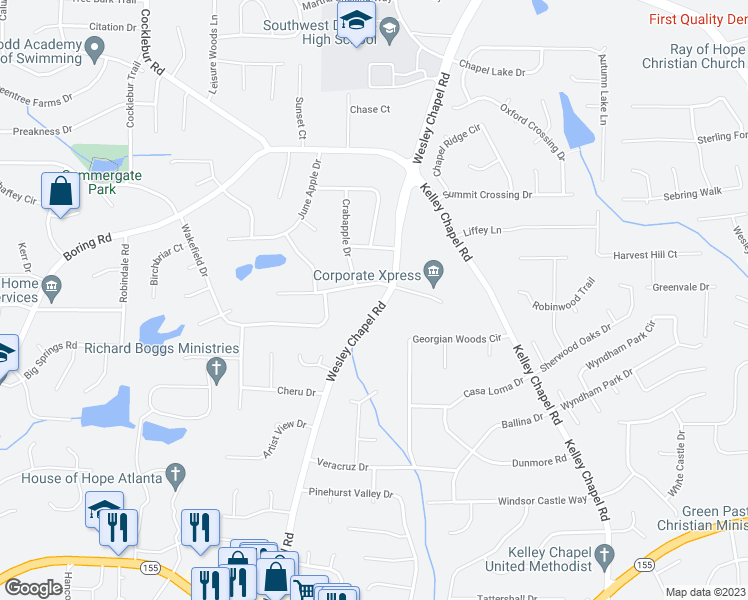 map of restaurants, bars, coffee shops, grocery stores, and more near 3225 Wesley Chapel Road in Decatur