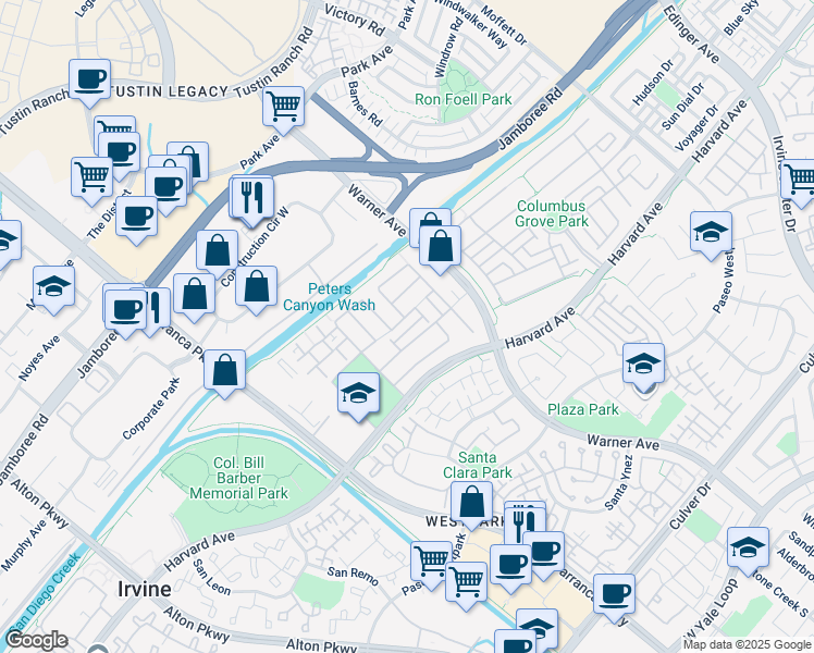 map of restaurants, bars, coffee shops, grocery stores, and more near 56 Fringe Tree in Irvine