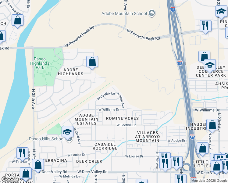 map of restaurants, bars, coffee shops, grocery stores, and more near 22806 North 30th Avenue in Phoenix