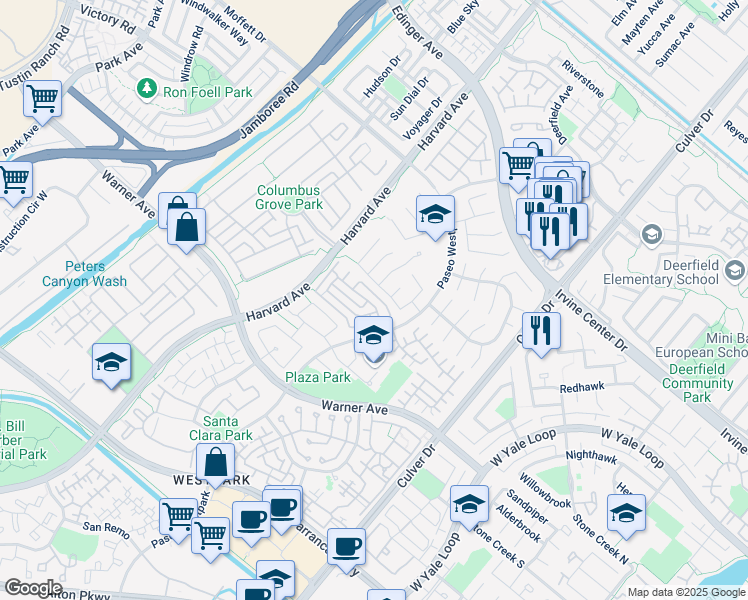 map of restaurants, bars, coffee shops, grocery stores, and more near 2 Altezza in Irvine