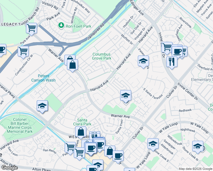 map of restaurants, bars, coffee shops, grocery stores, and more near 31 Festivo in Irvine