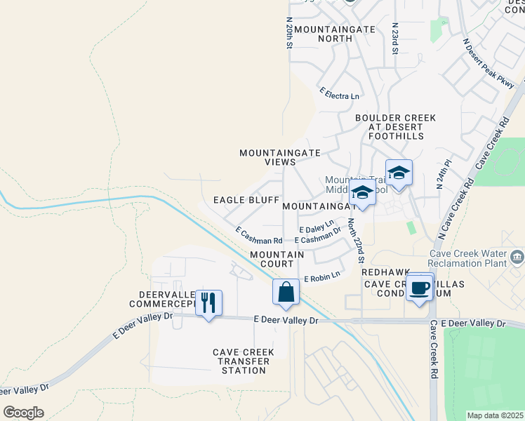 map of restaurants, bars, coffee shops, grocery stores, and more near 22718 North 19th Way in Phoenix