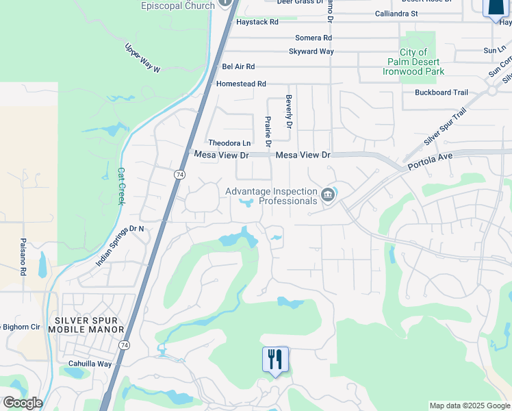 map of restaurants, bars, coffee shops, grocery stores, and more near 1128 Lake Vista in Palm Desert