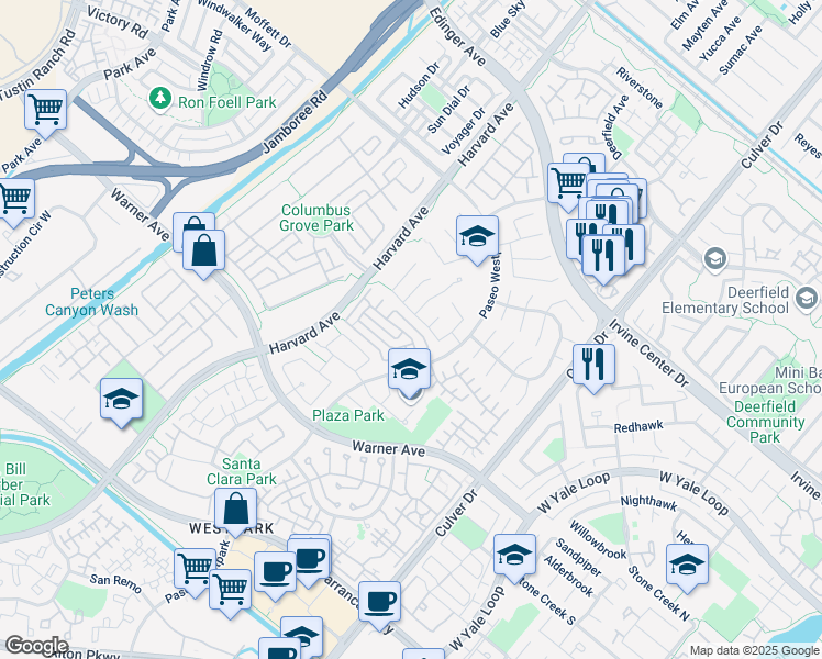 map of restaurants, bars, coffee shops, grocery stores, and more near 2 Altezza in Irvine