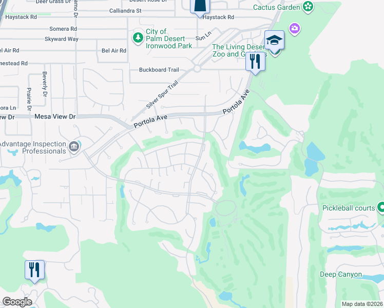 map of restaurants, bars, coffee shops, grocery stores, and more near 73558 Encelia Place in Palm Desert