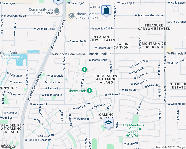 map of restaurants, bars, coffee shops, grocery stores, and more near 9654 West Villa Chula in Peoria