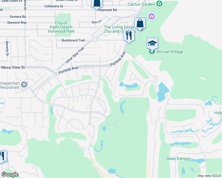 map of restaurants, bars, coffee shops, grocery stores, and more near 48869 Cassia Place in Palm Desert
