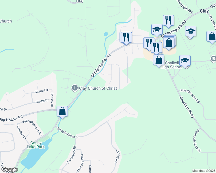 map of restaurants, bars, coffee shops, grocery stores, and more near 6485 Eagle Ridge Lane in Pinson