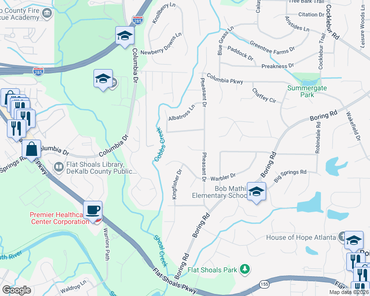 map of restaurants, bars, coffee shops, grocery stores, and more near 3151 Quail Court in Decatur