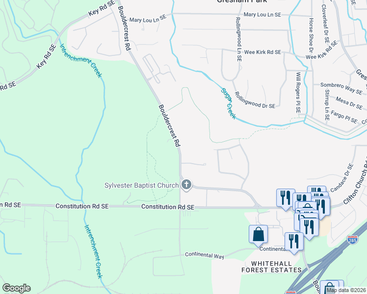 map of restaurants, bars, coffee shops, grocery stores, and more near 2170 Bouldercrest Road in Atlanta