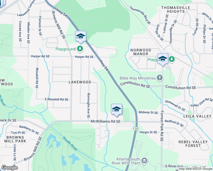 map of restaurants, bars, coffee shops, grocery stores, and more near 2217 Jonesboro Road Southeast in Atlanta