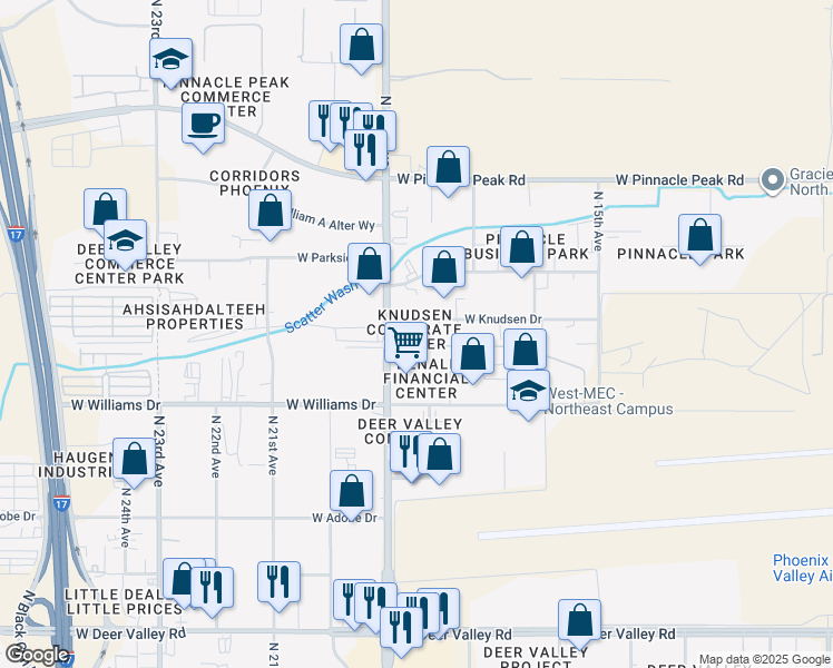 map of restaurants, bars, coffee shops, grocery stores, and more near 1825 West Knudson Drive in Phoenix