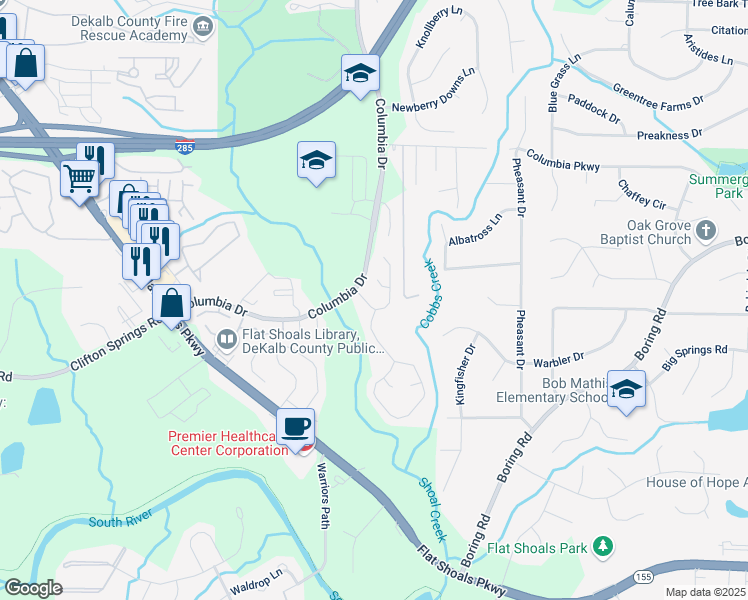 map of restaurants, bars, coffee shops, grocery stores, and more near 3146 Springside Crossing in Decatur