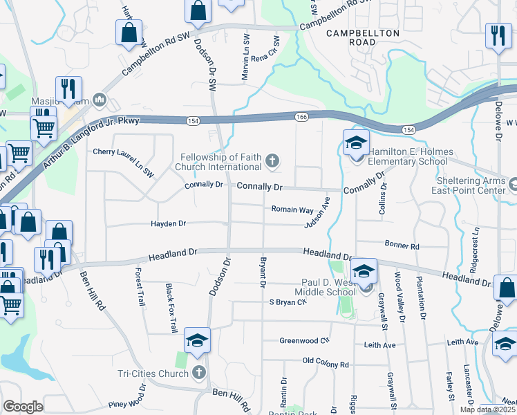 map of restaurants, bars, coffee shops, grocery stores, and more near 2578 Romain Way in Atlanta