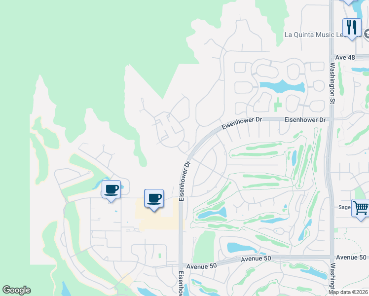map of restaurants, bars, coffee shops, grocery stores, and more near 48788 Classic Drive in La Quinta