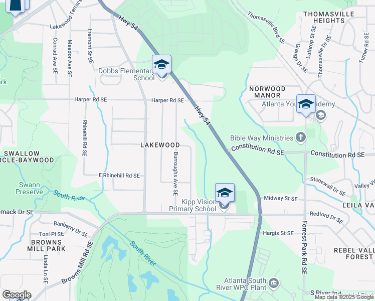 map of restaurants, bars, coffee shops, grocery stores, and more near 2227 Carey Drive Southeast in Atlanta