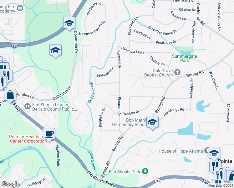 map of restaurants, bars, coffee shops, grocery stores, and more near 3186 Quail Court in Decatur