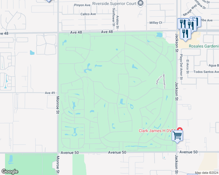 map of restaurants, bars, coffee shops, grocery stores, and more near 82378 Odlum Drive in Indio