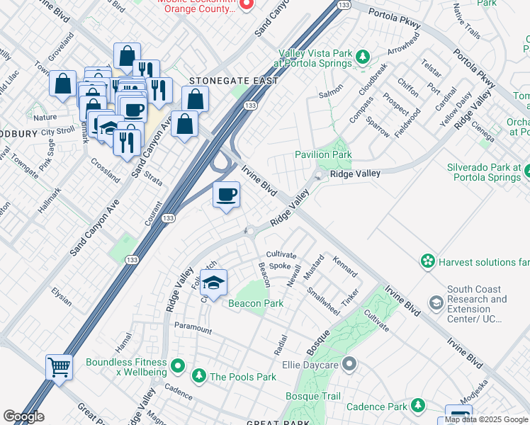 map of restaurants, bars, coffee shops, grocery stores, and more near 140 Allusion in Irvine
