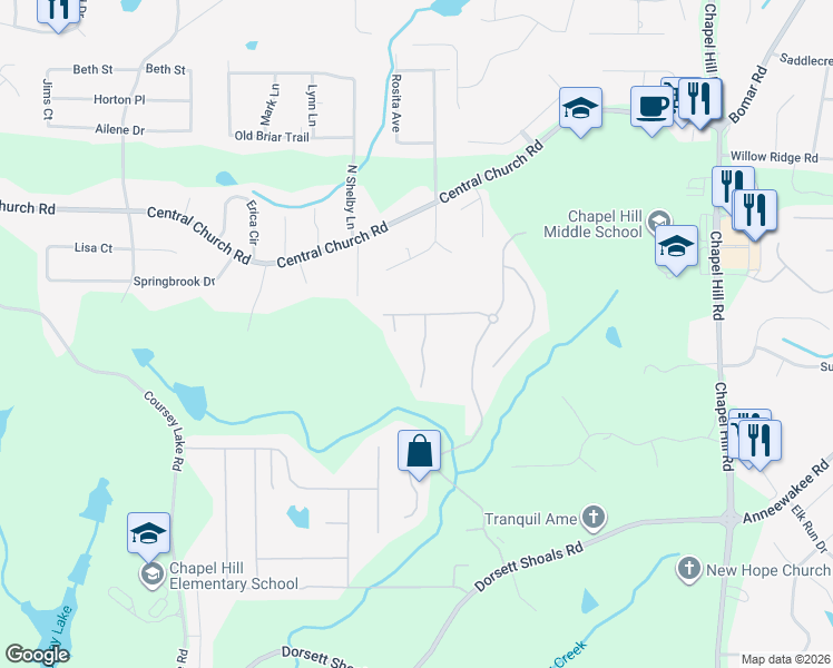 map of restaurants, bars, coffee shops, grocery stores, and more near 4472 Ridge Mill Terrace in Douglasville
