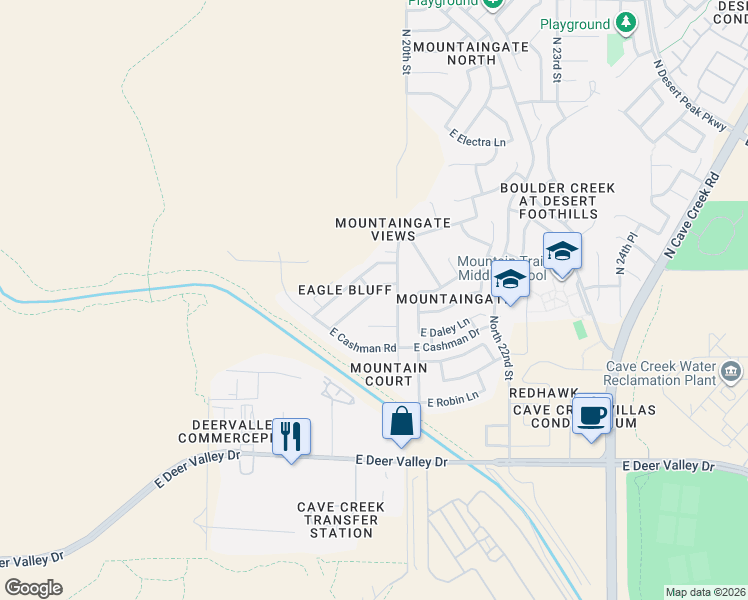 map of restaurants, bars, coffee shops, grocery stores, and more near 22718 North 19th Way in Phoenix